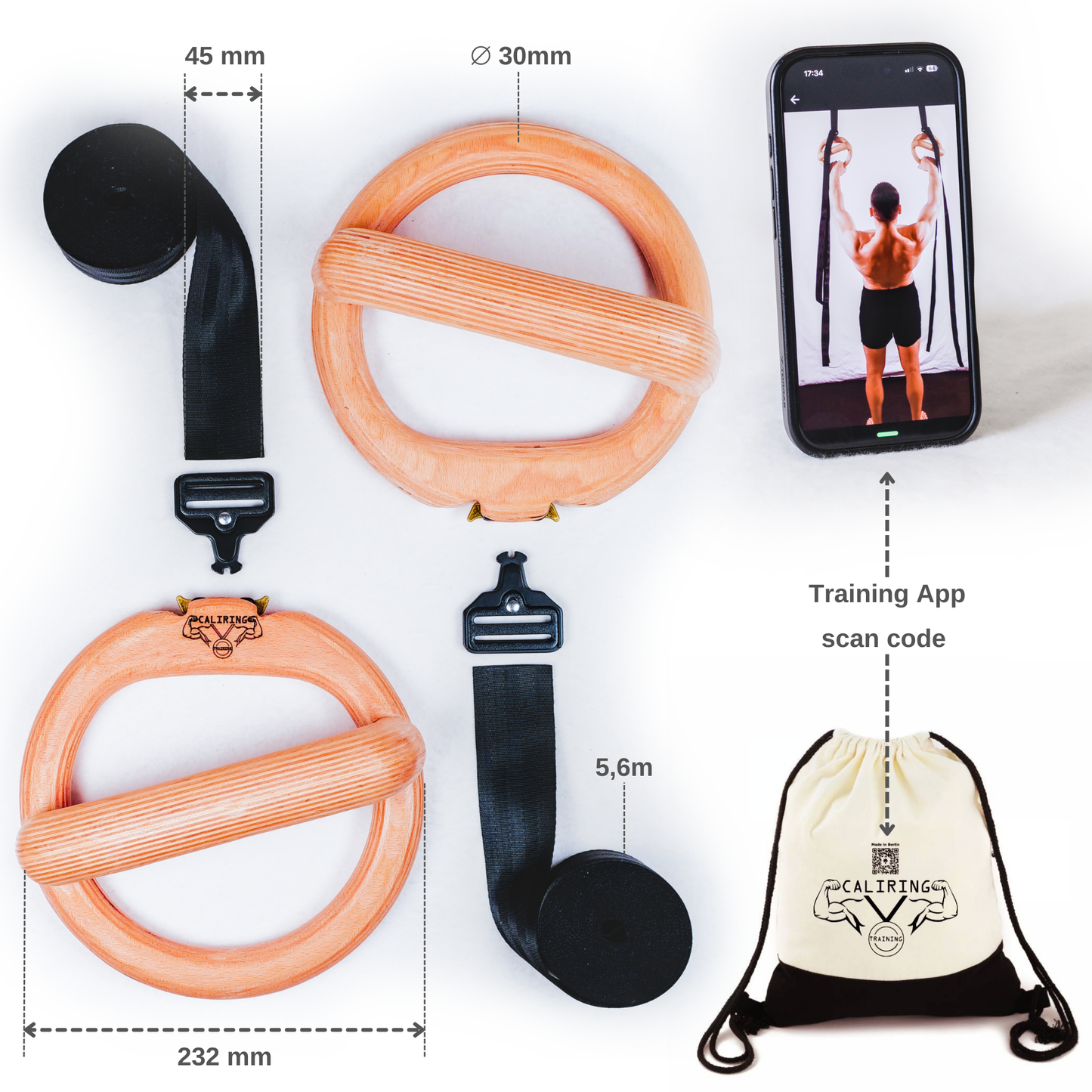 CALIRING 2-in-1 Trainingsringe für Boden- & Hängeübungen | Handgelenkschonendes Calisthenics Training